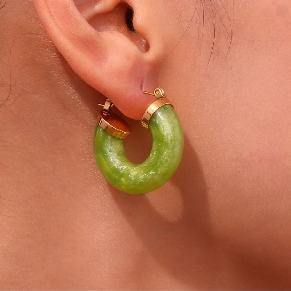 Green Portofino Diva 18K Gold Stainless Steel Hoop Earrings - Picture 3 of 17